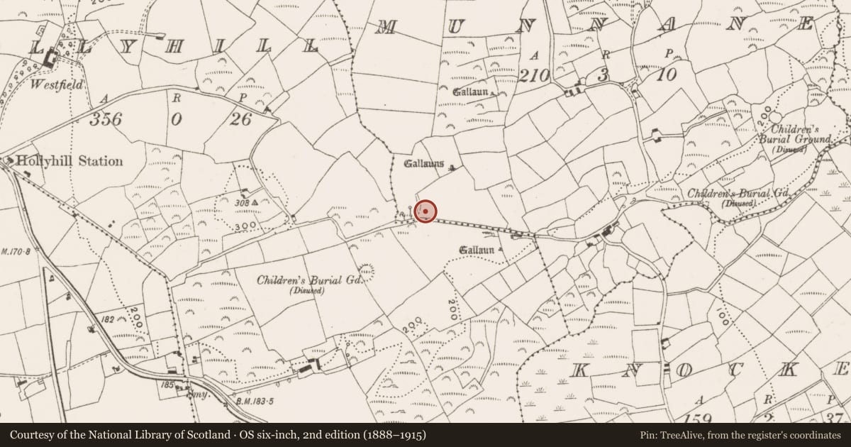 Ordnance Survey six-inch map, 2nd edition (1888–1915) covering the location of Ringfort - rath, Munnane, County Cork, with a pin at the register's coordinates