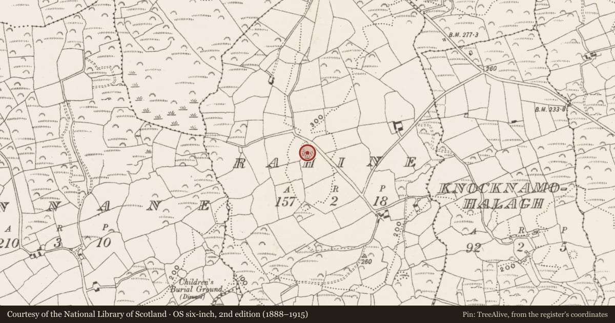 Ordnance Survey six-inch map, 2nd edition (1888–1915) covering the location of Ringfort - rath, Rahine, County Cork, with a pin at the register's coordinates