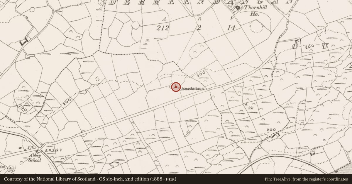 Ordnance Survey six-inch map, 2nd edition (1888–1915) covering the location of Souterrain, Abbeystrowry, County Cork, with a pin at the register's coordinates