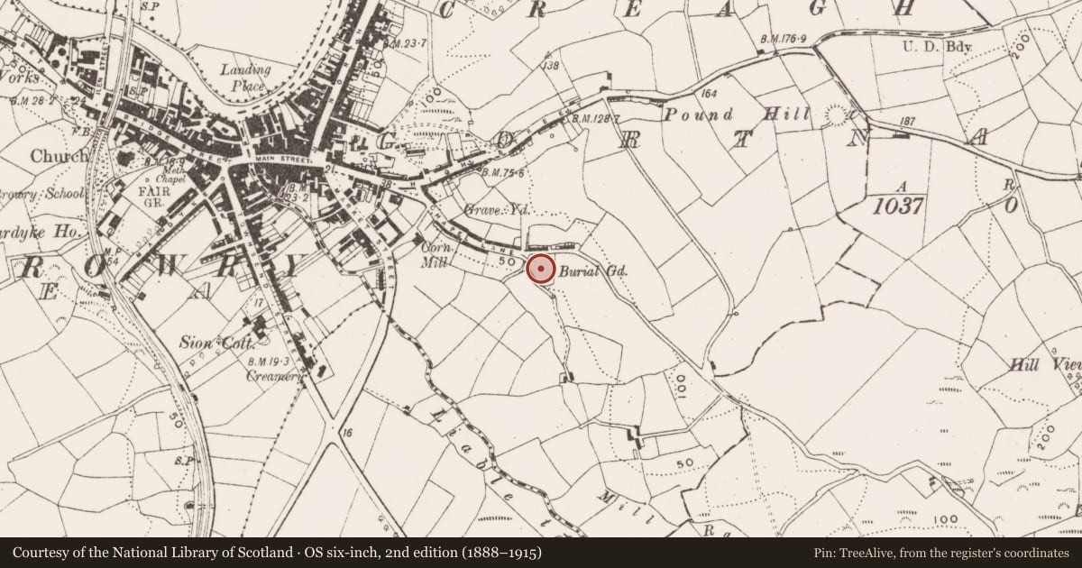 Ordnance Survey six-inch map, 2nd edition (1888–1915) covering the location of Graveyard, Gortnaclohy, County Cork, with a pin at the register's coordinates