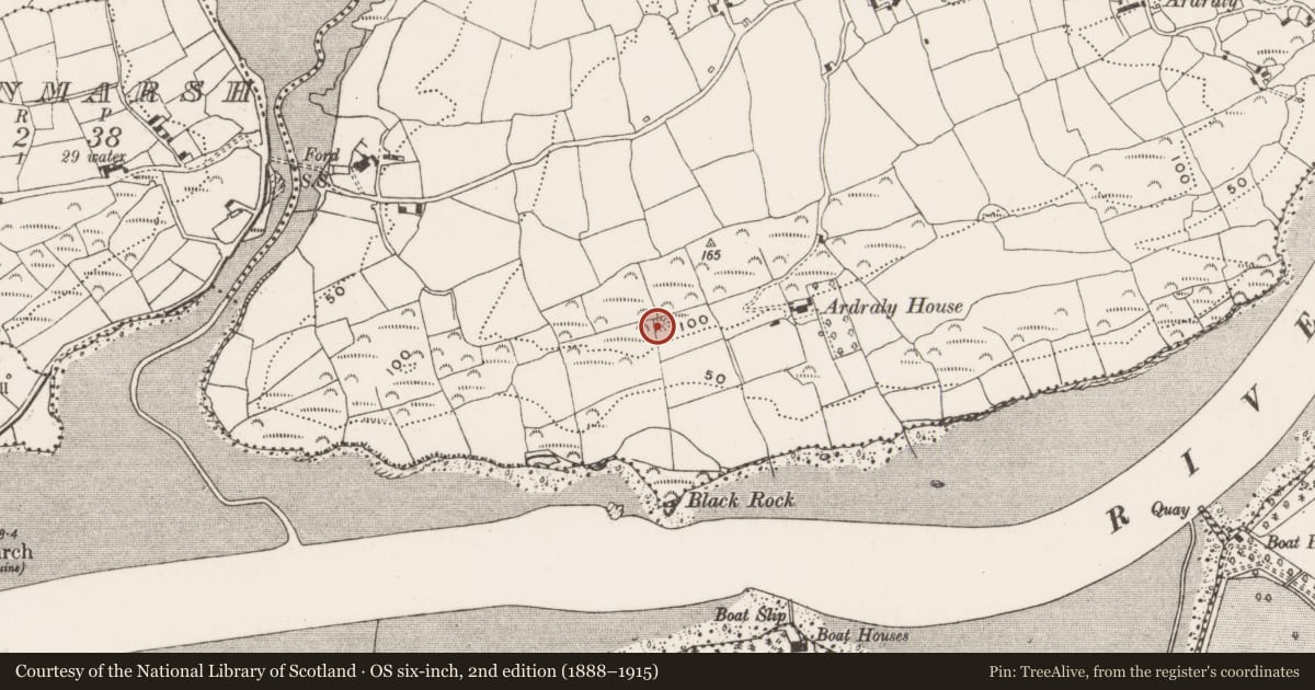 Ordnance Survey six-inch map, 2nd edition (1888–1915) covering the location of Earthwork, Ardraly, County Cork, with a pin at the register's coordinates