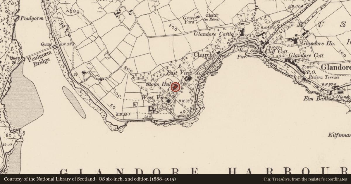 Ordnance Survey six-inch map, 2nd edition (1888–1915) covering the location of Country house, Aghatubrid More, County Cork, with a pin at the register's coordinates