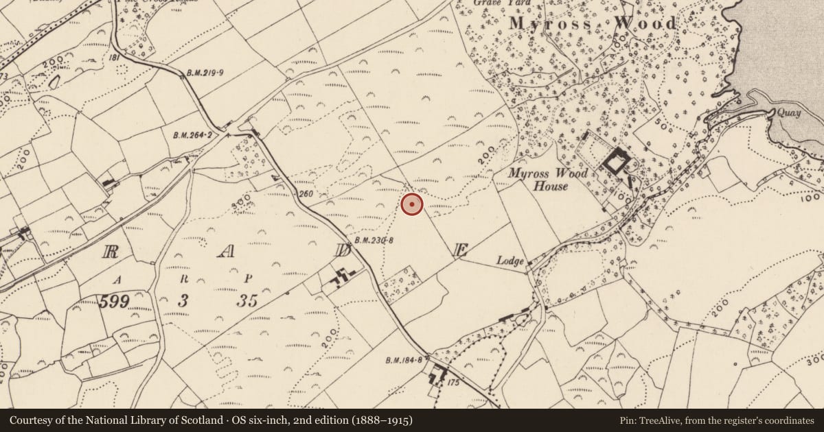 Ordnance Survey six-inch map, 2nd edition (1888–1915) covering the location of Burnt mound, Brade, County Cork, with a pin at the register's coordinates