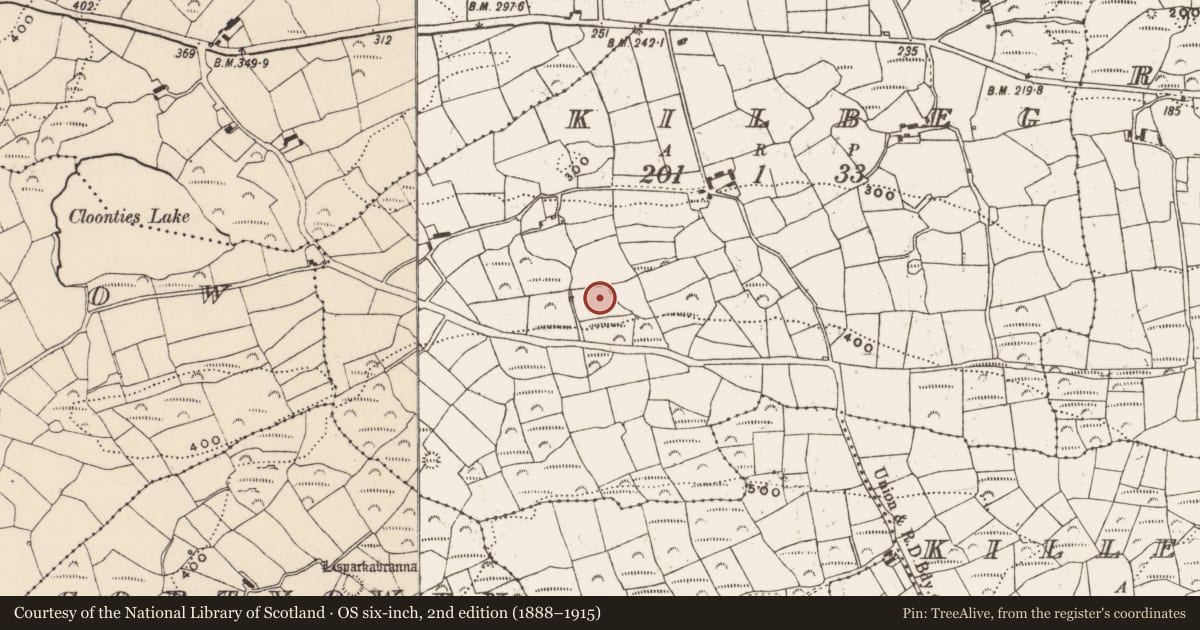 Ordnance Survey six-inch map, 2nd edition (1888–1915) covering the location of Cairn - unclassified, Kilbeg, County Cork, with a pin at the register's coordinates