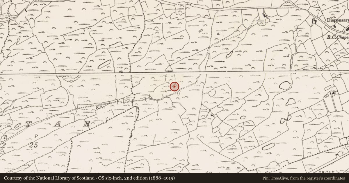 Ordnance Survey six-inch map, 2nd edition (1888–1915) covering the location of Enclosure, Arderrawinny, County Cork, with a pin at the register's coordinates