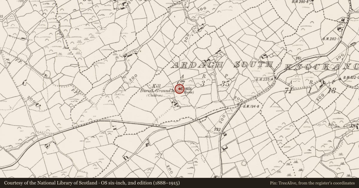 Ordnance Survey six-inch map, 2nd edition (1888–1915) covering the location of Castle - unclassified, Ardagh South, County Cork, with a pin at the register's coordinates