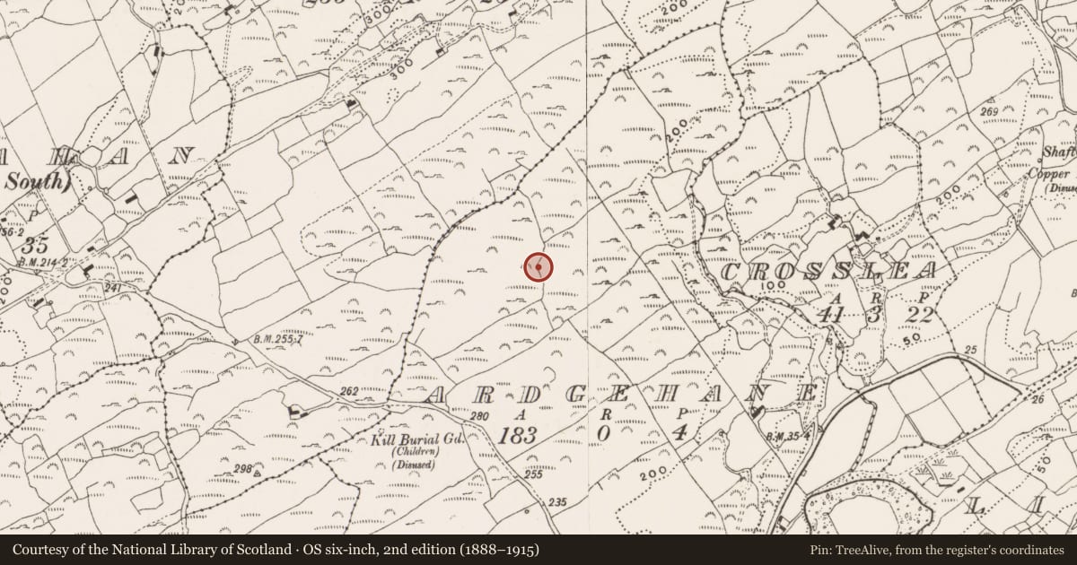 Ordnance Survey six-inch map, 2nd edition (1888–1915) covering the location of Ringfort - rath, Ardgehane, County Cork, with a pin at the register's coordinates