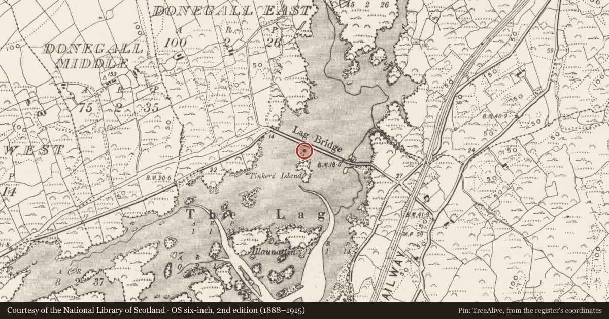Ordnance Survey six-inch map, 2nd edition (1888–1915) covering the location of Structure, Donegall East, County Cork, with a pin at the register's coordinates