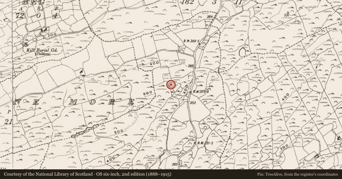 Ordnance Survey six-inch map, 2nd edition (1888–1915) covering the location of Ringfort - cashel, Bawnishall, County Cork, with a pin at the register's coordinates