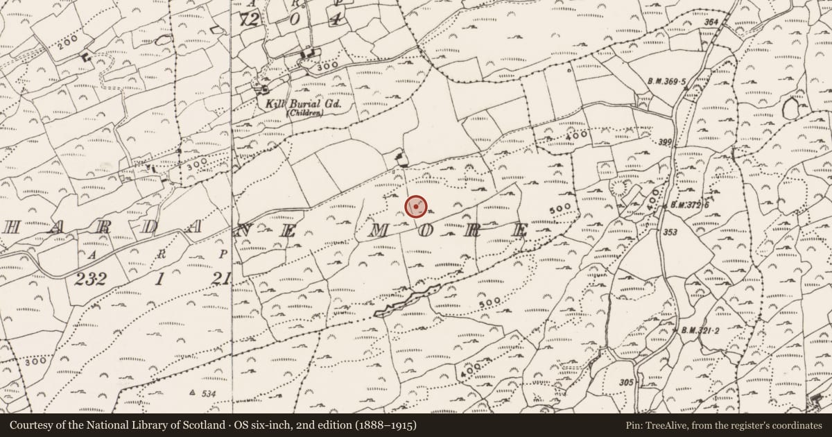 Ordnance Survey six-inch map, 2nd edition (1888–1915) covering the location of Enclosure, Lahardane More, County Cork, with a pin at the register's coordinates