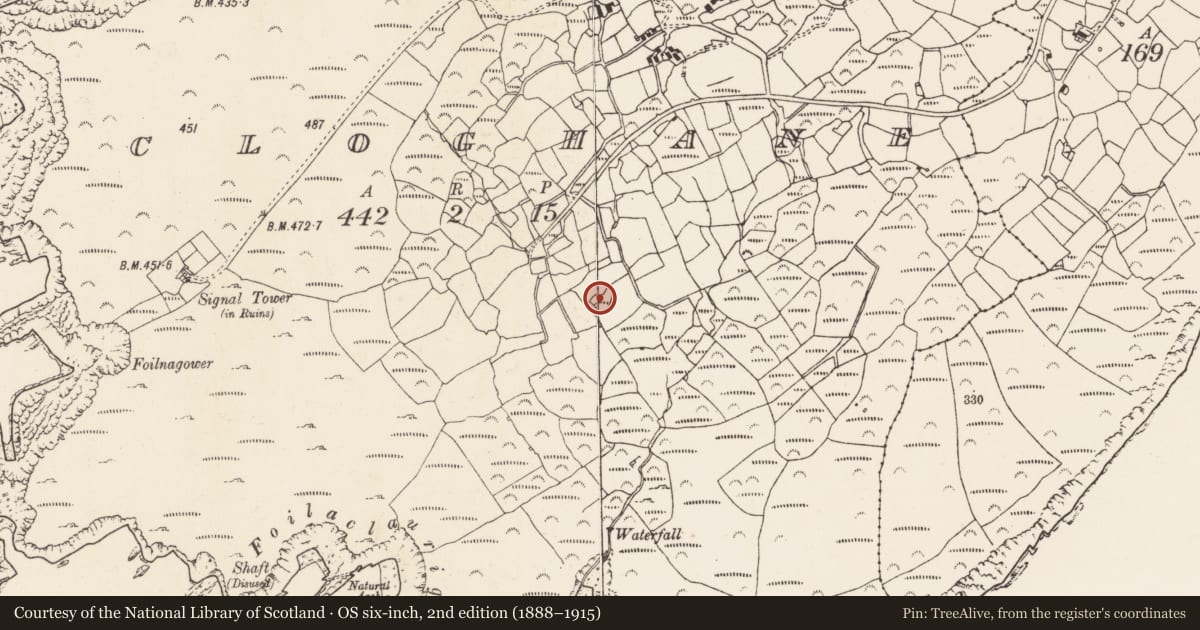 Ordnance Survey six-inch map, 2nd edition (1888–1915) covering the location of Enclosure, Cloghane, County Cork, with a pin at the register's coordinates