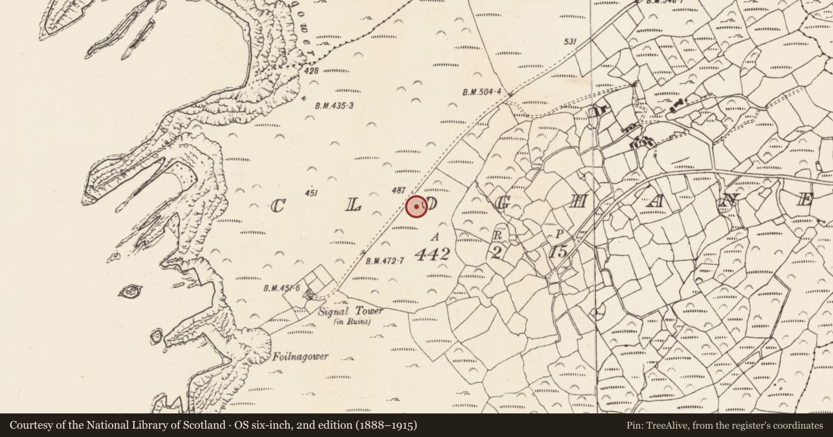 Ordnance Survey six-inch map, 2nd edition (1888–1915) covering the location of Field boundary, Cloghane, County Cork, with a pin at the register's coordinates