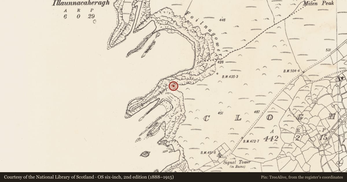 Ordnance Survey six-inch map, 2nd edition (1888–1915) covering the location of Promontory fort - coastal, Cloghane, County Cork, with a pin at the register's coordinates