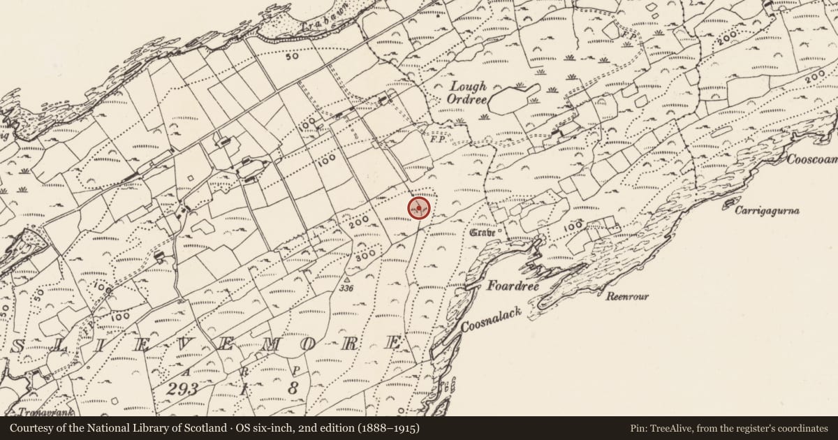 Ordnance Survey six-inch map, 2nd edition (1888–1915) covering the location of Gateway, Slievemore (Sherkin Island), County Cork, with a pin at the register's coordinates