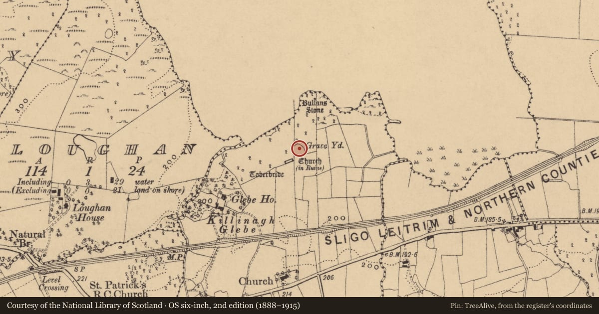 Ordnance Survey six-inch map, 2nd edition (1888–1915) covering the location of Graveyard, Termon, County Cavan, with a pin at the register's coordinates
