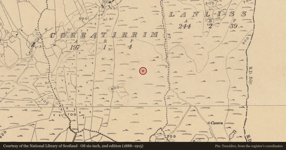 Ordnance Survey six-inch map, 2nd edition (1888–1915) covering the location of Cairn - unclassified, Corratirrim, County Cavan, with a pin at the register's coordinates