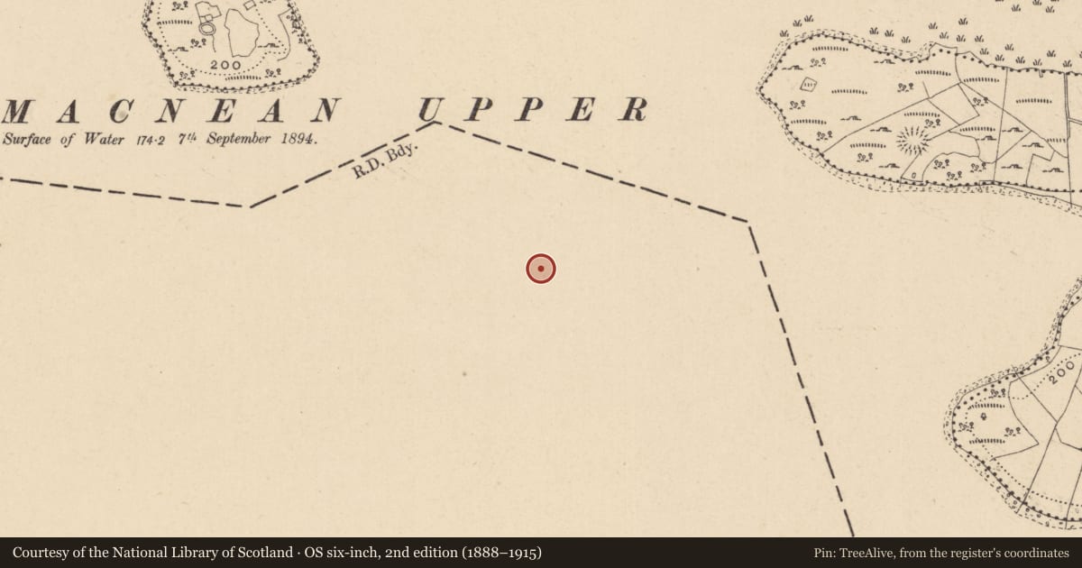 Ordnance Survey six-inch map, 2nd edition (1888–1915) covering the location of Enclosure, Tuam Island, County Cavan, with a pin at the register's coordinates