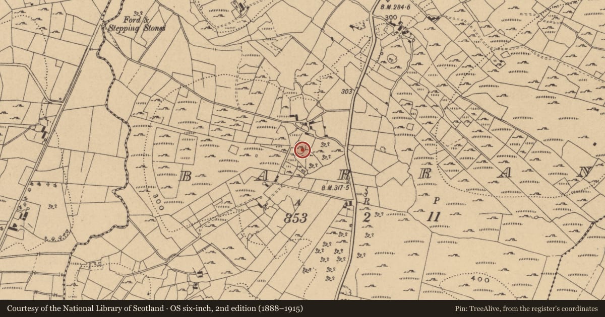Ordnance Survey six-inch map, 2nd edition (1888–1915) covering the location of Ringfort - cashel, Barran, County Cavan, with a pin at the register's coordinates