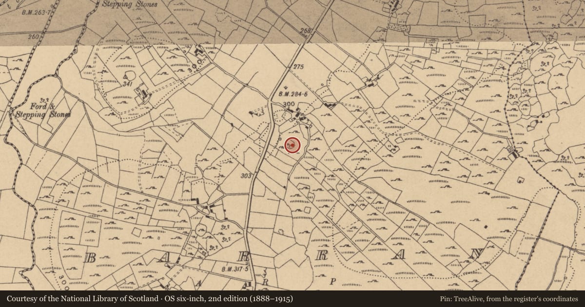 Ordnance Survey six-inch map, 2nd edition (1888–1915) covering the location of Souterrain, Barran, County Cavan, with a pin at the register's coordinates