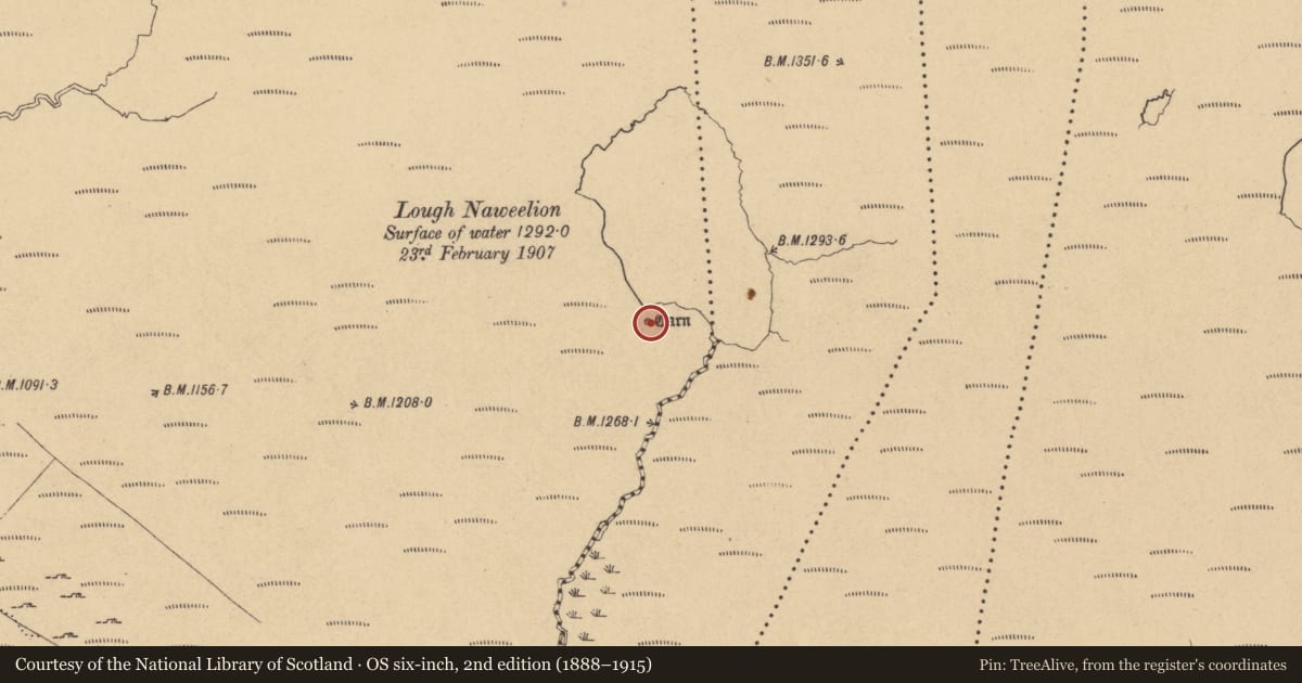 Ordnance Survey six-inch map, 2nd edition (1888–1915) covering the location of Cairn - unclassified, Teebane, County Cavan, with a pin at the register's coordinates