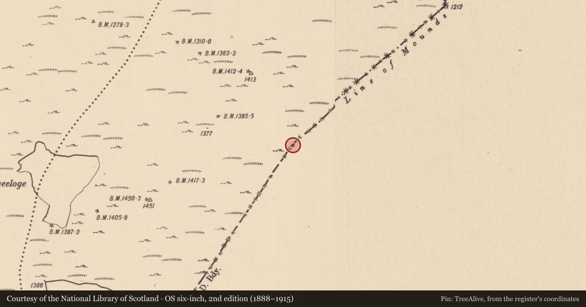 Ordnance Survey six-inch map, 2nd edition (1888–1915) covering the location of Boundary mound, Monesk, County Cavan, with a pin at the register's coordinates