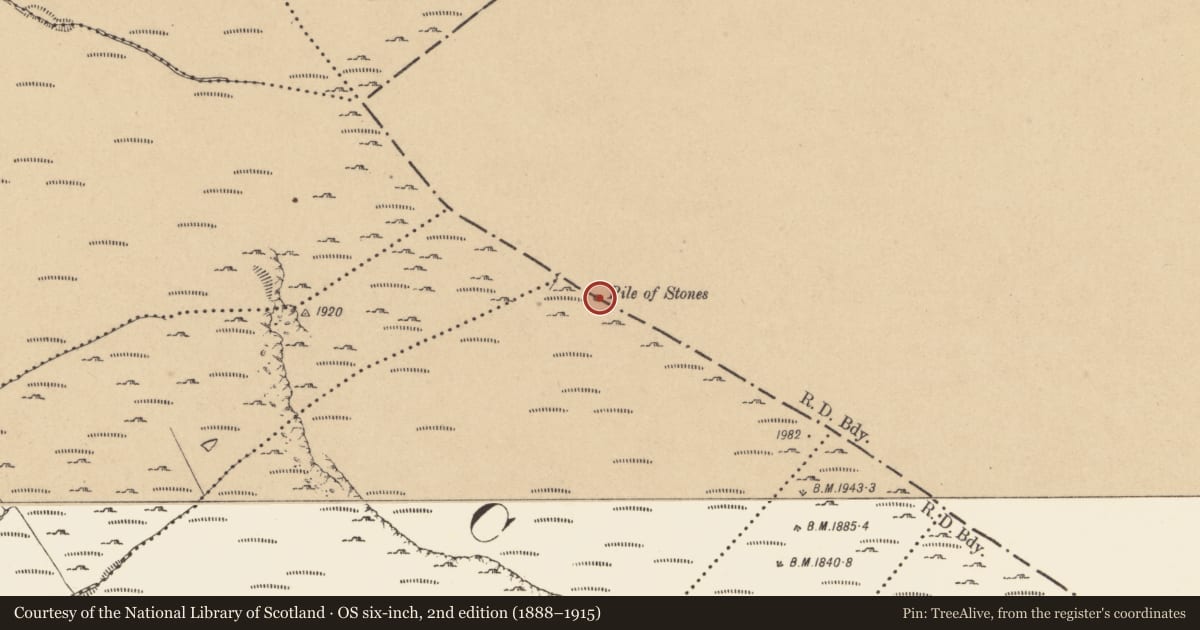 Ordnance Survey six-inch map, 2nd edition (1888–1915) covering the location of Cairn - boundary cairn, Eshveagh, County Cavan, with a pin at the register's coordinates