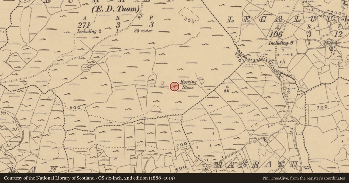 Ordnance Survey six-inch map, 2nd edition (1888–1915) covering the location of Rock art, Burren, County Cavan, with a pin at the register's coordinates