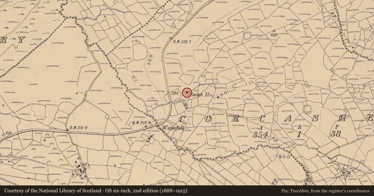 Ordnance Survey six-inch map, 2nd edition (1888–1915) covering the location of Sweathouse, Corcashel, County Cavan, with a pin at the register's coordinates