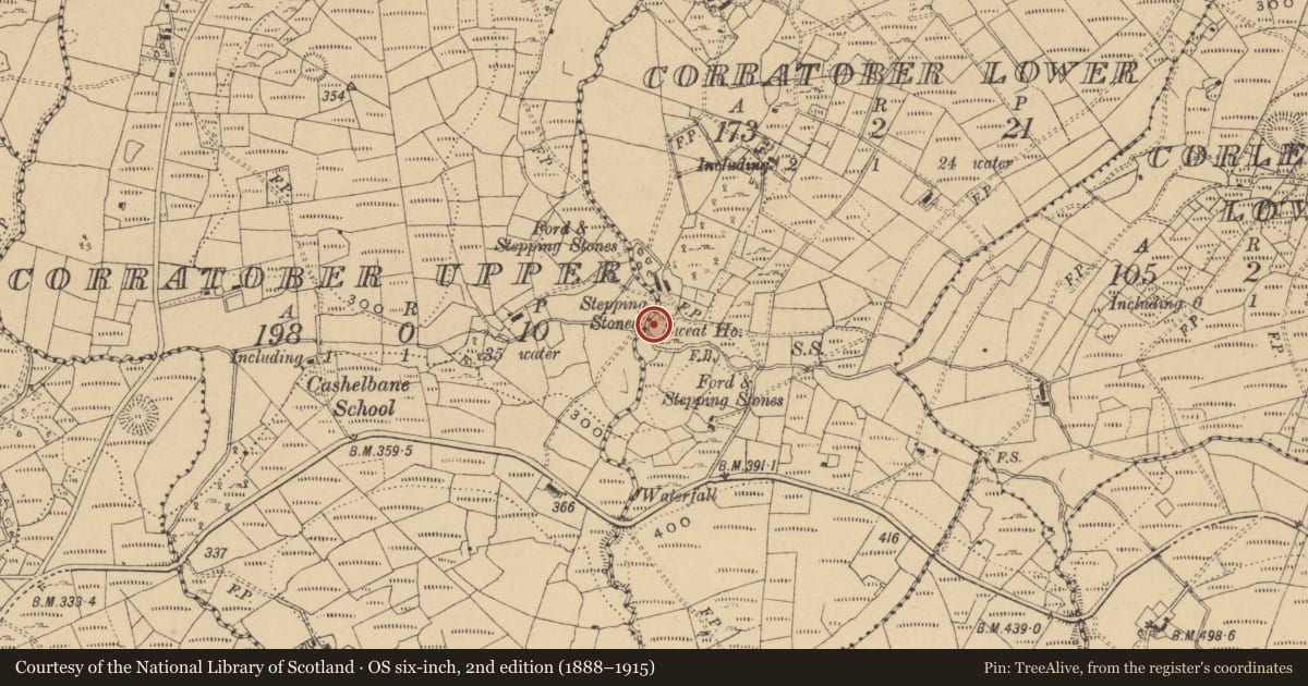 Ordnance Survey six-inch map, 2nd edition (1888–1915) covering the location of Sweathouse, Corratober Lower, County Cavan, with a pin at the register's coordinates