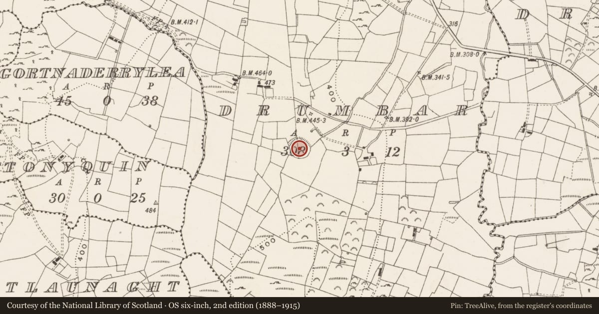 Ordnance Survey six-inch map, 2nd edition (1888–1915) covering the location of Ringfort - rath, Drumbar, County Cavan, with a pin at the register's coordinates
