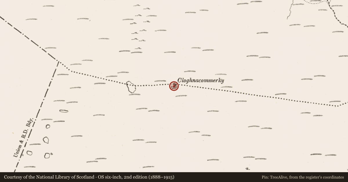 Ordnance Survey six-inch map, 2nd edition (1888–1915) covering the location of Cairn - unclassified, Doon, Moneensauran, County Cavan, with a pin at the register's coordinates