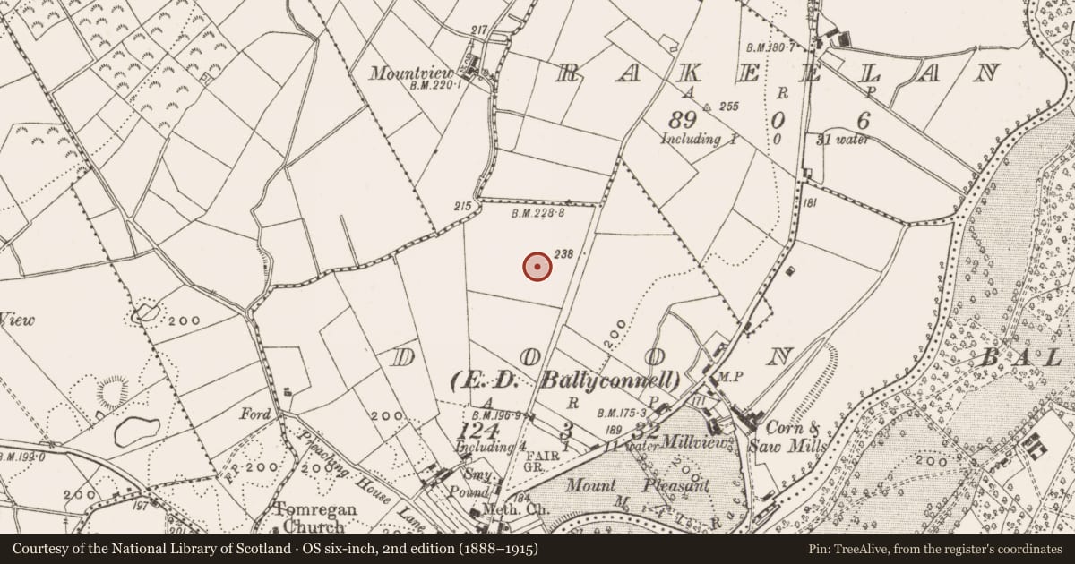 Ordnance Survey six-inch map, 2nd edition (1888–1915) covering the location of Barrow - unclassified, Doon, County Cavan, with a pin at the register's coordinates