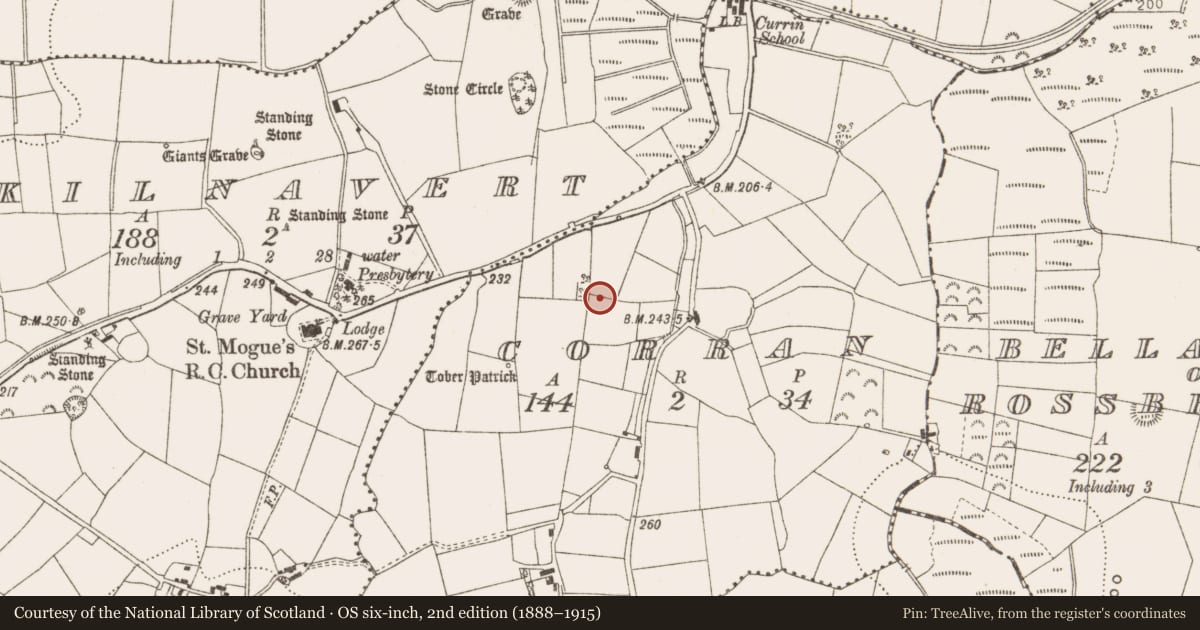 Ordnance Survey six-inch map, 2nd edition (1888–1915) covering the location of Barrow - unclassified, Corran, County Cavan, with a pin at the register's coordinates