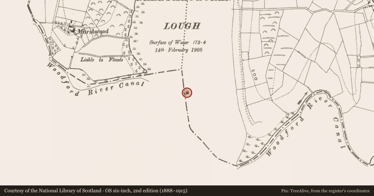 Ordnance Survey six-inch map, 2nd edition (1888–1915) covering the location of Crannog, Sruhagh, County Cavan, with a pin at the register's coordinates
