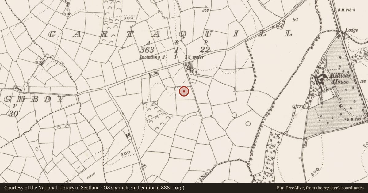 Ordnance Survey six-inch map, 2nd edition (1888–1915) covering the location of Enclosure, Gartaquill, County Cavan, with a pin at the register's coordinates