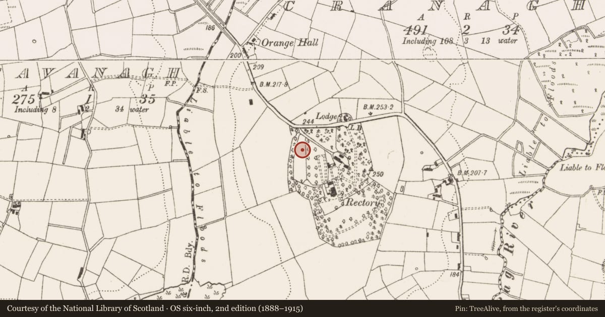 Ordnance Survey six-inch map, 2nd edition (1888–1915) covering the location of Megalithic tomb - wedge tomb (present location), Cranaghan, County Cavan, with a pin at the register's coordinates