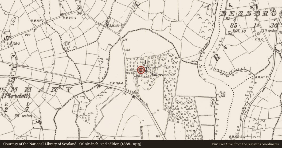 Ordnance Survey six-inch map, 2nd edition (1888–1915) covering the location of Bawn, Ashgrove, County Cavan, with a pin at the register's coordinates