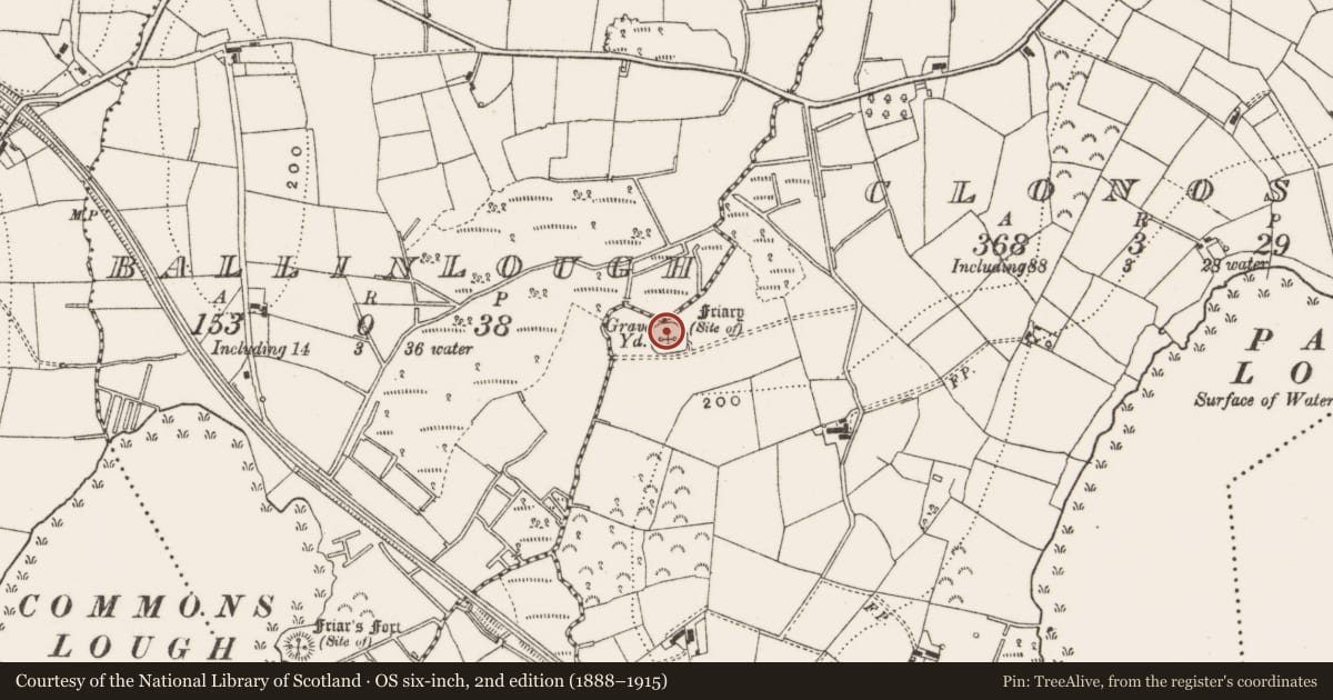 Ordnance Survey six-inch map, 2nd edition (1888–1915) covering the location of Religious house - unclassified, Clonosey, County Cavan, with a pin at the register's coordinates