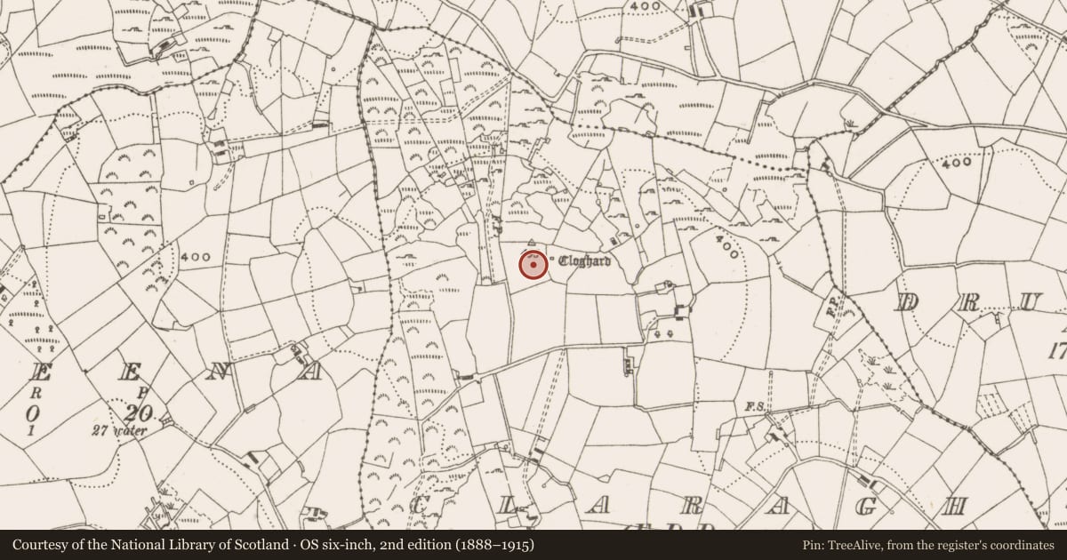 Ordnance Survey six-inch map, 2nd edition (1888–1915) covering the location of Cairn - unclassified, Claragh, County Cavan, with a pin at the register's coordinates