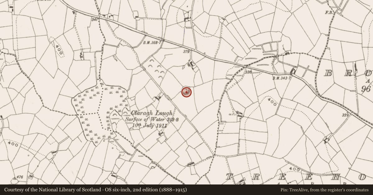 Ordnance Survey six-inch map, 2nd edition (1888–1915) covering the location of Ringfort - rath, Claragh, County Cavan, with a pin at the register's coordinates