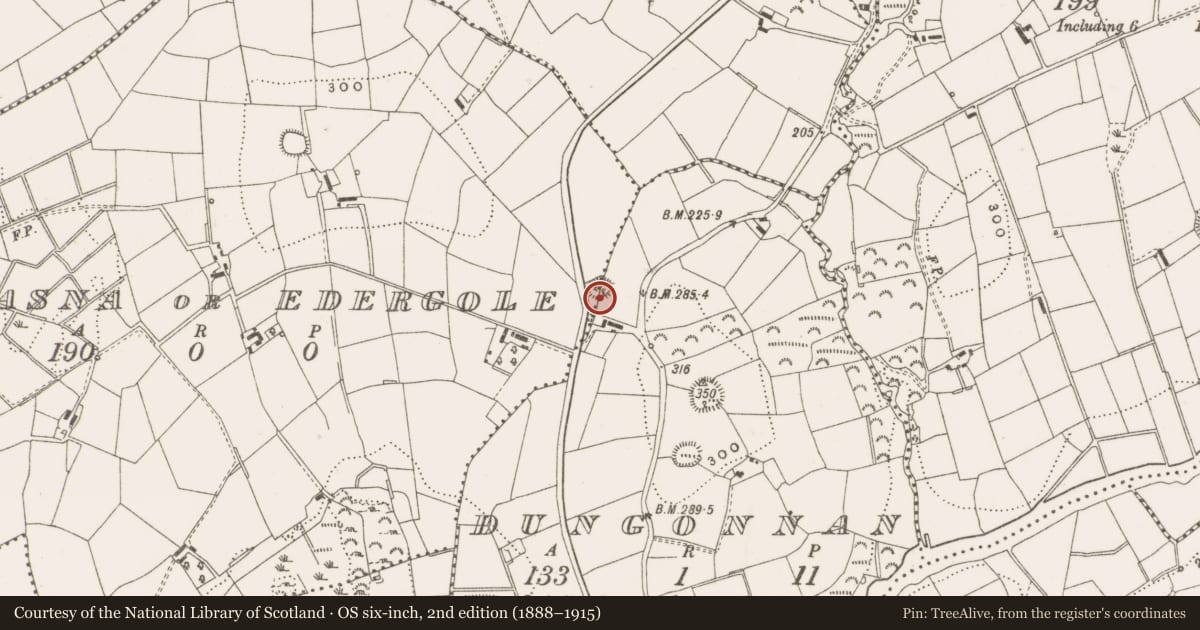 Ordnance Survey six-inch map, 2nd edition (1888–1915) covering the location of Ringfort - rath, Cortrasna Or Edergole, Dungonnan, County Cavan, with a pin at the register's coordinates