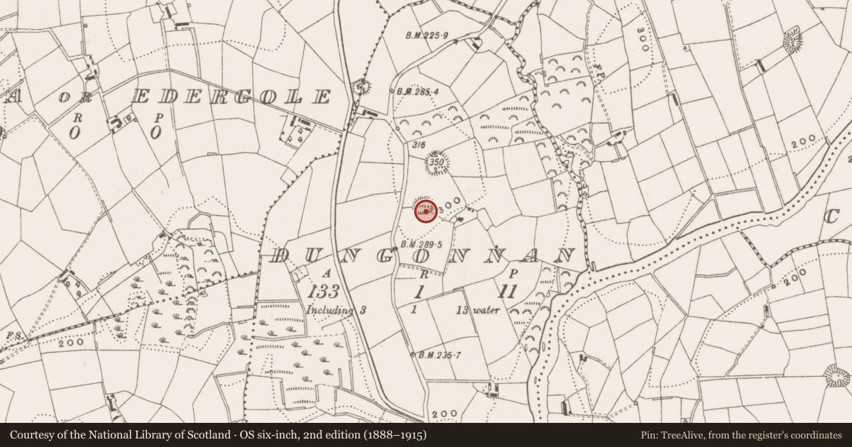 Ordnance Survey six-inch map, 2nd edition (1888–1915) covering the location of Ringfort - rath, Dungonnan, County Cavan, with a pin at the register's coordinates
