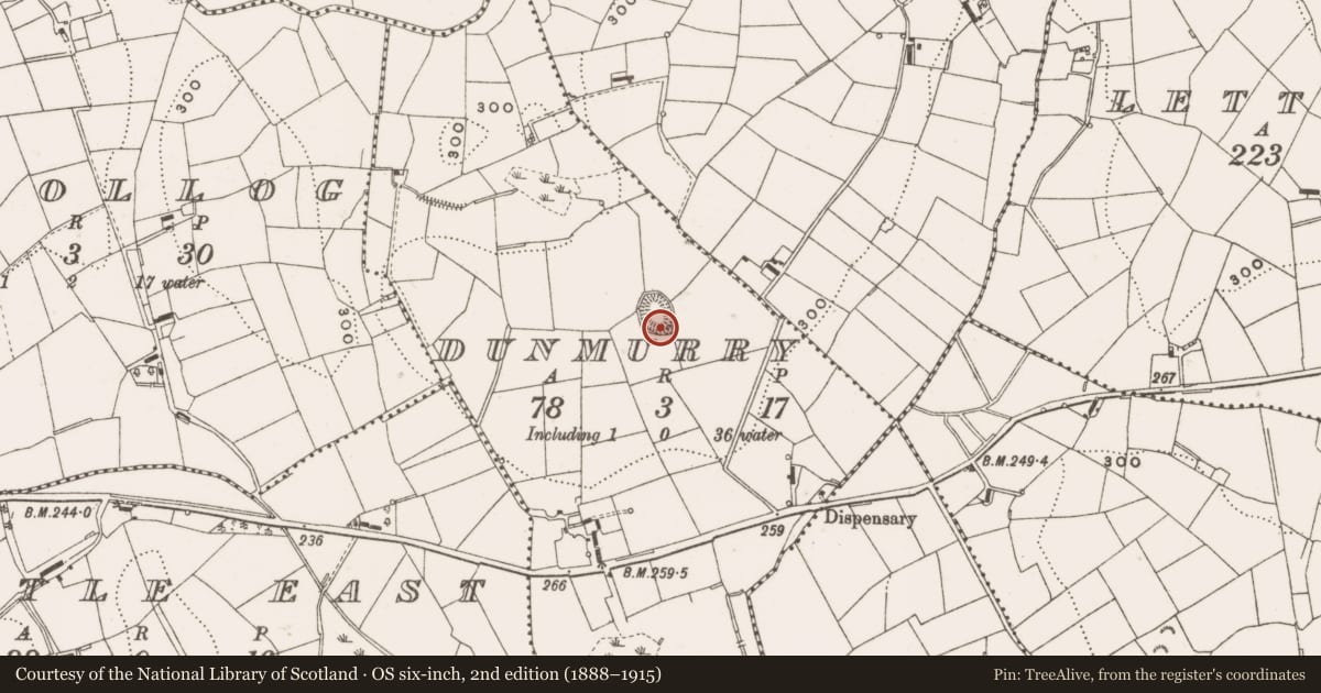 Ordnance Survey six-inch map, 2nd edition (1888–1915) covering the location of Ringfort - rath, Dunmurry, County Cavan, with a pin at the register's coordinates
