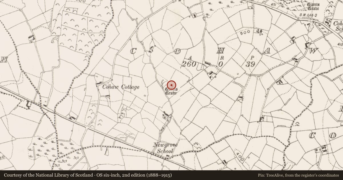 Ordnance Survey six-inch map, 2nd edition (1888–1915) covering the location of Megalithic tomb - unclassified, Cohaw, County Cavan, with a pin at the register's coordinates