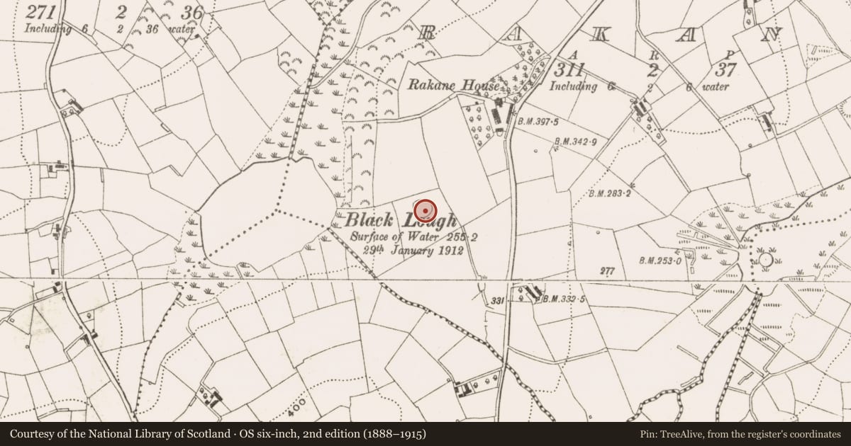 Ordnance Survey six-inch map, 2nd edition (1888–1915) covering the location of Ringfort - rath, Rakane, County Cavan, with a pin at the register's coordinates