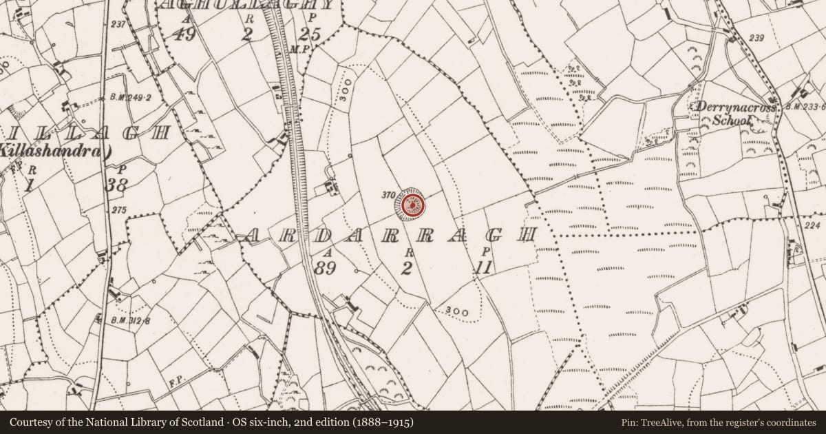 Ordnance Survey six-inch map, 2nd edition (1888–1915) covering the location of Ringfort - rath, Ardarragh, County Cavan, with a pin at the register's coordinates