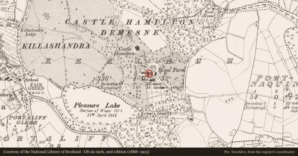 Ordnance Survey six-inch map, 2nd edition (1888–1915) covering the location of Courtyard, Keelagh, County Cavan, with a pin at the register's coordinates