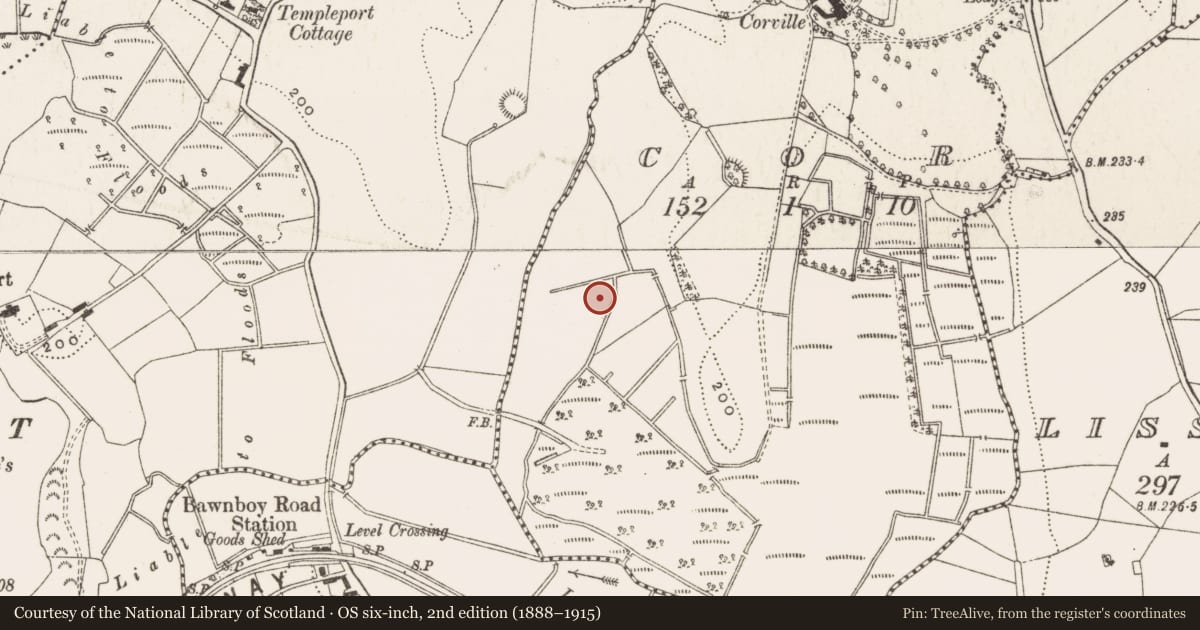 Ordnance Survey six-inch map, 2nd edition (1888–1915) covering the location of Enclosure, Cor, County Cavan, with a pin at the register's coordinates