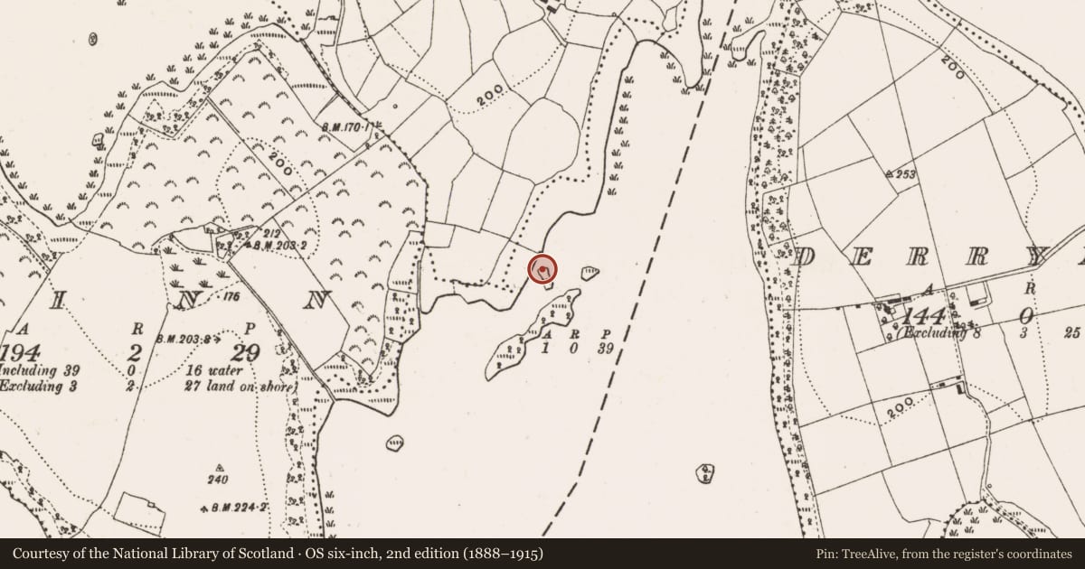 Ordnance Survey six-inch map, 2nd edition (1888–1915) covering the location of Crannog, Drummany Rahan, County Cavan, with a pin at the register's coordinates
