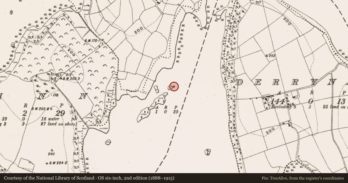 Ordnance Survey six-inch map, 2nd edition (1888–1915) covering the location of Crannog, Drummany Rahan, County Cavan, with a pin at the register's coordinates